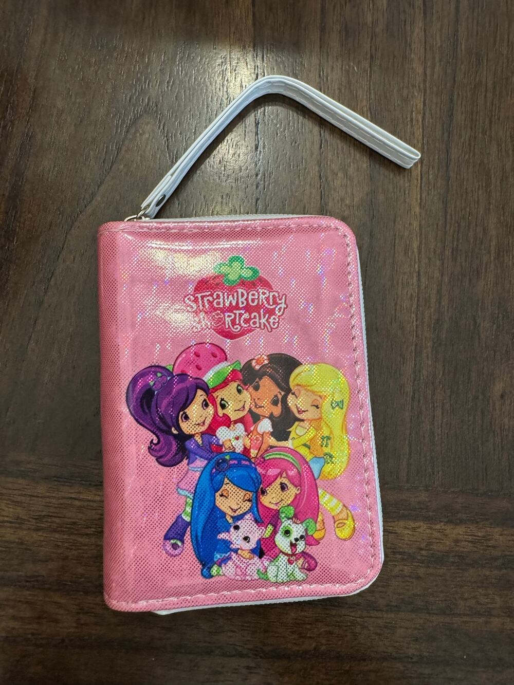 Pink Strawberry Shortcake and friends wallet glittery finish zipper hand strap